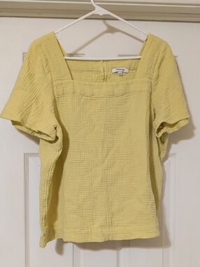 Madewell Pale Yellow Gauze Square-Neck Blouse